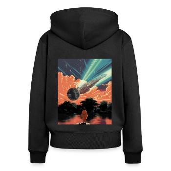 SPACE MIC INVADER - Sweat à capuche zippé Premium bio Femme - noir - Dos - Julia (174cm)