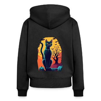 Chat long et mince en costume d’Halloween effrayant - Sweat à capuche zippé Premium bio Femme - noir - Dos - Julia (174cm)
