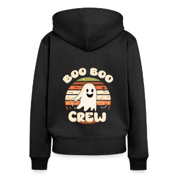 Halloween, Boo Boo Crew, smiling ghost - Women's Premium Organic Zip Hoodie - black - Back - Julia (174cm)