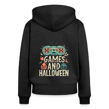 Spiele und Halloween - Eine gruselige Kombination - Frauen Premium Bio Zip Hoodie - Schwarz - Hinten - Julia (174cm)