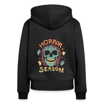 Saison de l’horreur, Crâne et fantômes - Sweat à capuche zippé Premium bio Femme - noir - Dos - Julia (174cm)