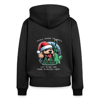 Caniche autour du monde, Lost in New York - Sweat à capuche zippé Premium bio Femme - noir - Dos - Julia (174cm)