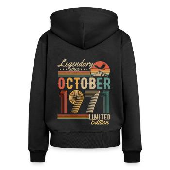 Oktober 1971 Jahrgang Vintage Geburtstag Retro - Frauen Premium Bio Zip Hoodie - Schwarz - Hinten - Julia (174cm)