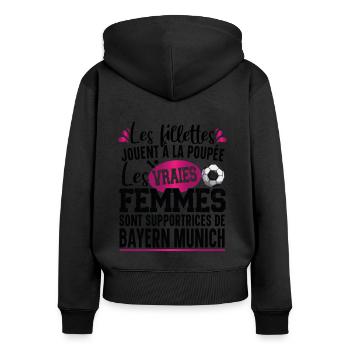 Bayern Munich Supportrice Football Cadeau Femme - Sweat à capuche zippé Premium bio Femme - noir - Dos - Julia (174cm)