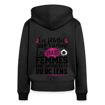 Lens Lensois Supportrice Football Cadeau Femme - Sweat à capuche zippé Premium bio Femme - noir - Dos - Julia (174cm)