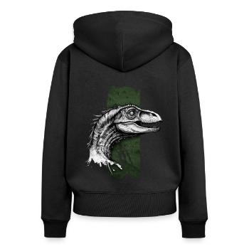 Flinker Jäger: Die Gnade des Velociraptors - Frauen Premium Bio Zip Hoodie - Schwarz - Hinten - Julia (174cm)