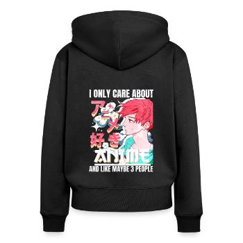 Anime Boy Ich kümmere mich nur um Anime und mag vielleicht 3 - Frauen Premium Bio Zip Hoodie - Schwarz - Hinten - Julia (174cm)