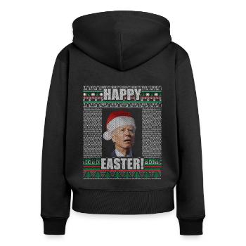Drôle Biden Pull de Noël moche Joyeuses Pâques - Sweat à capuche zippé Premium bio Femme - noir - Dos - Julia (174cm)