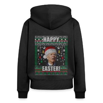 Drôle Biden Pull de Noël moche Joyeuses Pâques - Sweat à capuche zippé Premium bio Femme - noir - Dos - Julia (174cm)