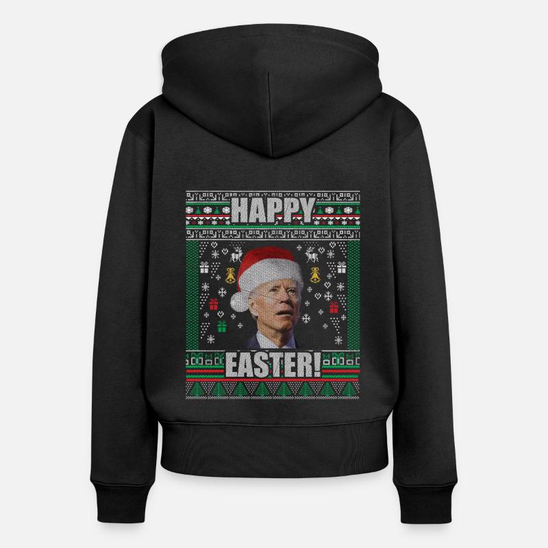 Drôle Biden Pull de Noël moche Joyeuses Pâques - Sweat à capuche zippé Premium bio Femme - noir