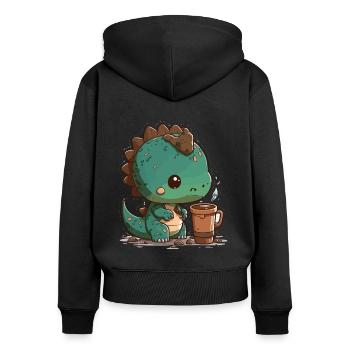 Dino alimenté à la caféine - Sweat à capuche zippé Premium bio Femme - noir - Dos - Julia (174cm)