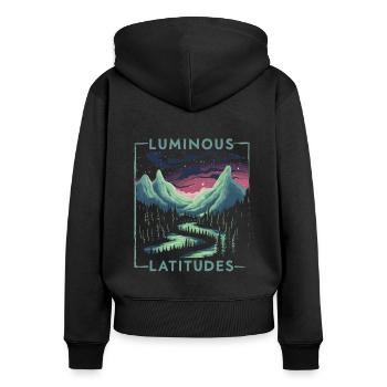 Aurore boréale ciel étoilé Nature lumière affichage - Sweat à capuche zippé Premium bio Femme - noir - Dos - Julia (174cm)