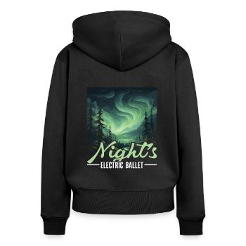 Aurore boréale ciel étoilé Nature lumière affichage - Sweat à capuche zippé Premium bio Femme - noir - Dos - Julia (174cm)