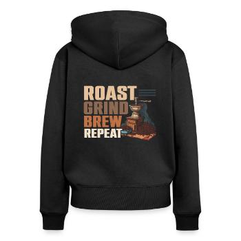 Kaffee Rösten Kaffeebohnen Röster Koffein Liebhaber - Frauen Premium Bio Zip Hoodie - Schwarz - Hinten - Julia (174cm)