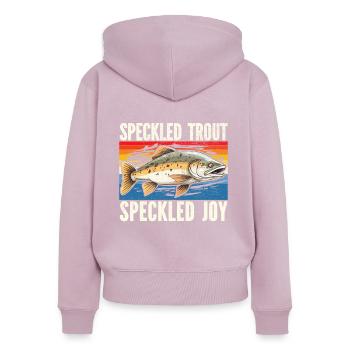 Truite mouchetée, pêcheur, pêcheur, pêcheur - Sweat à capuche zippé Premium bio Femme - rose poudré - Dos - Julia (174cm)