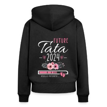 Future Tata 2024 Cadeau Nouvelle Naissance Tante - Sweat à capuche zippé Premium bio Femme - noir - Dos - Julia (174cm)