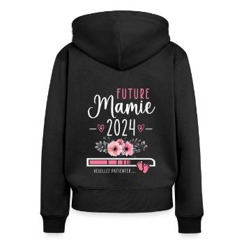 Future Mamie 2024 Cadeau Nouvelle Naissance Mamie - Sweat à capuche zippé Premium bio Femme - noir - Dos - Julia (174cm)