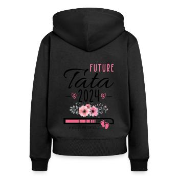 Future Tata 2024 Cadeau Nouvelle Naissance Tante - Sweat à capuche zippé Premium bio Femme - noir - Dos - Julia (174cm)