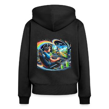 Speedrunning Joueur de jeux vidéo Gamer Gaming - Sweat à capuche zippé Premium bio Femme - noir - Dos - Julia (174cm)