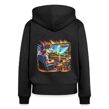 Speedrunning Joueur de jeux vidéo Gamer Gaming - Sweat à capuche zippé Premium bio Femme - noir - Dos - Julia (174cm)