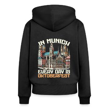 München Deutschland Reisen Urlaub Ich liebe München - Frauen Premium Bio Zip Hoodie - Schwarz - Hinten - Julia (174cm)