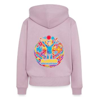 AuDHD Autisme TDAH Spectre autistique Neurodiversité - Sweat à capuche zippé Premium bio Femme - rose poudré - Dos - Julia (174cm)