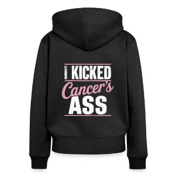 Breast Cancer Awareness Cancer Survivor Ribbon - Women's Premium Organic Zip Hoodie - black - Back - Julia (174cm)