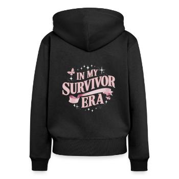 Ruban de sensibilisation au cancer du sein pour les survivantes du cancer - Sweat à capuche zippé Premium bio Femme - noir - Dos - Julia (174cm)