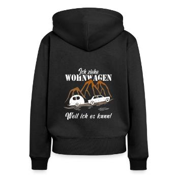 Ich ziehe Wohnwagen weil ich es kann - Camping - Frauen Premium Bio Zip Hoodie - Schwarz - Hinten - Julia (174cm)