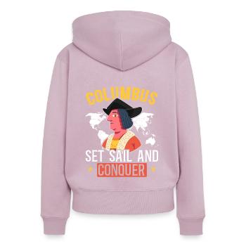 Colomb met les voiles et conquiert Christophe Colomb - Sweat à capuche zippé Premium bio Femme - rose poudré - Dos - Julia (174cm)