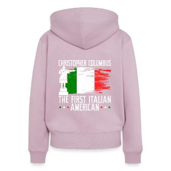 Christophe Colomb le premier Italo-Américain - Sweat à capuche zippé Premium bio Femme - rose poudré - Dos - Julia (174cm)