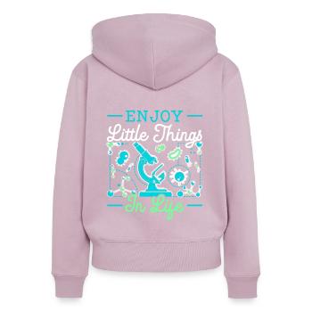 Profitez des petites choses en microbiologie des sciences de la vie - Sweat à capuche zippé Premium bio Femme - rose poudré - Dos - Julia (174cm)