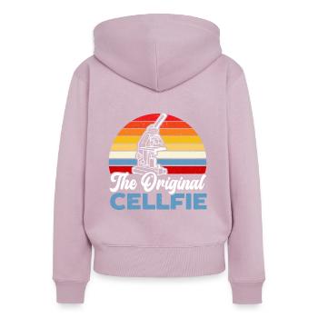 L’amoureux original de la science cellfie Microbiologie - Sweat à capuche zippé Premium bio Femme - rose poudré - Dos - Julia (174cm)