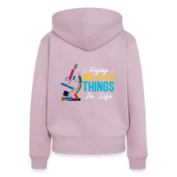 Profitez des petites choses en microbiologie des sciences de la vie - Sweat à capuche zippé Premium bio Femme - rose poudré - Dos - Julia (174cm)