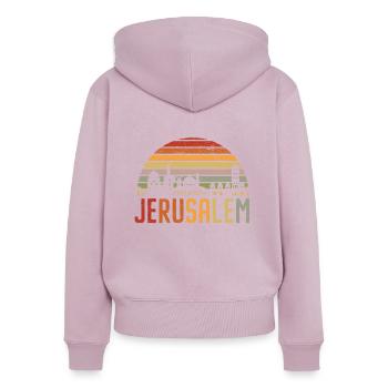 Jérusalem Pays juif Israélite Israël - Sweat à capuche zippé Premium bio Femme - rose poudré - Dos - Julia (174cm)
