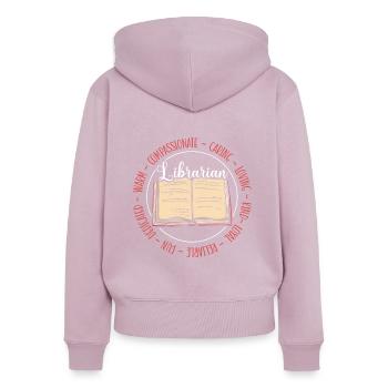 Bibliothèque Bookworm Book Lover Bibliophile Bibliothécaire - Sweat à capuche zippé Premium bio Femme - rose poudré - Dos - Julia (174cm)