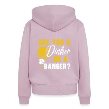 Are You A Dinker Or A Banger Pickleball Player - Women's Premium Organic Zip Hoodie - dusky pink - Back - Julia (174cm)