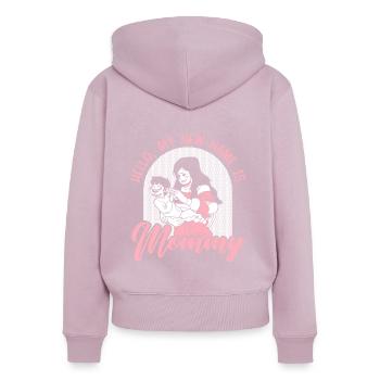 Bonjour Mon nouveau nom est maman maternité fête des mères - Sweat à capuche zippé Premium bio Femme - rose poudré - Dos - Julia (174cm)