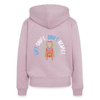 Lift Shift Drift Repeat Forklift Driver Entrepôt - Sweat à capuche zippé Premium bio Femme - rose poudré - Dos - Julia (174cm)