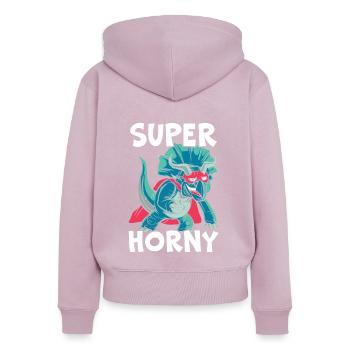 Super Horny Triceratops Dinosaure Préhistorique Dino - Sweat à capuche zippé Premium bio Femme - rose poudré - Dos - Julia (174cm)
