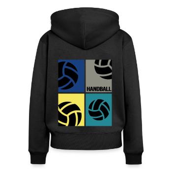 handballer handball retro design handballspieler - Frauen Premium Bio Zip Hoodie - Schwarz - Hinten - Julia (174cm)