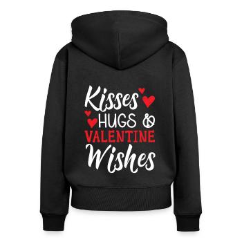 Bisous Câlins et souhaits de Saint-Valentin Saint-Valentin - Sweat à capuche zippé Premium bio Femme - noir - Dos - Julia (174cm)