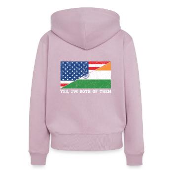 Oui, je suis tous les deux Drapeau des États-Unis de la Journée de la République de l’Inde - Sweat à capuche zippé Premium bio Femme - rose poudré - Dos - Julia (174cm)