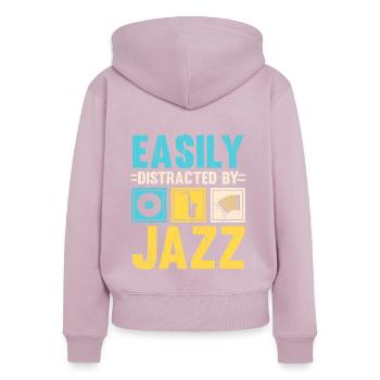 Facilement distrait par un musicien amateur de musique jazz - Sweat à capuche zippé Premium bio Femme - rose poudré - Dos - Julia (174cm)