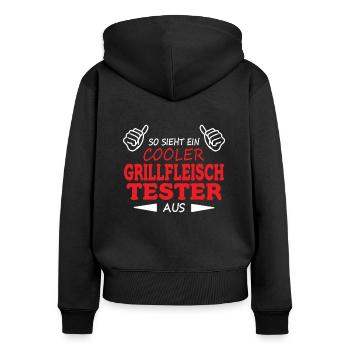 Grillen und Camper Geschenkidee - Frauen Premium Bio Zip Hoodie - Schwarz - Hinten - Julia (174cm)