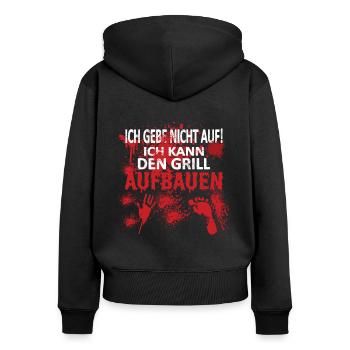 Grillen und Camper Geschenkidee - Frauen Premium Bio Zip Hoodie - Schwarz - Hinten - Julia (174cm)