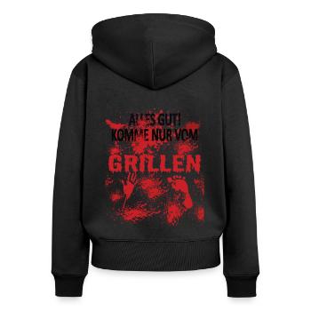 Grillen und Camper Geschenkidee - Frauen Premium Bio Zip Hoodie - Schwarz - Hinten - Julia (174cm)