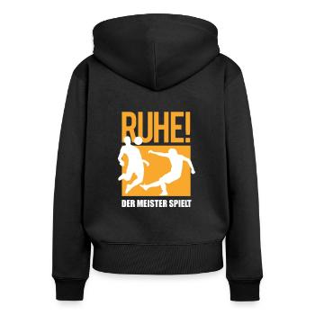 Fußballzubehör Geschenkidee Fußballfan - Frauen Premium Bio Zip Hoodie - Schwarz - Hinten - Julia (174cm)