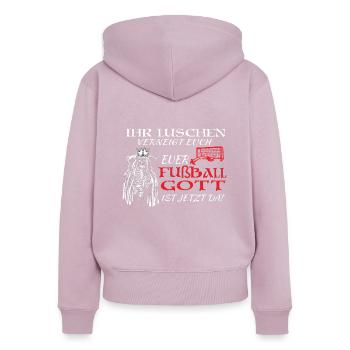 Fußballzubehör Geschenkidee Fußballfan - Frauen Premium Bio Zip Hoodie - Altrosa - Hinten - Julia (174cm)