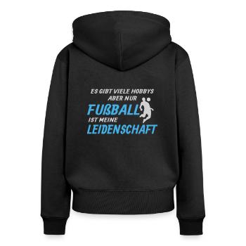 Fußballzubehör Geschenkidee Fußballfan - Frauen Premium Bio Zip Hoodie - Schwarz - Hinten - Julia (174cm)